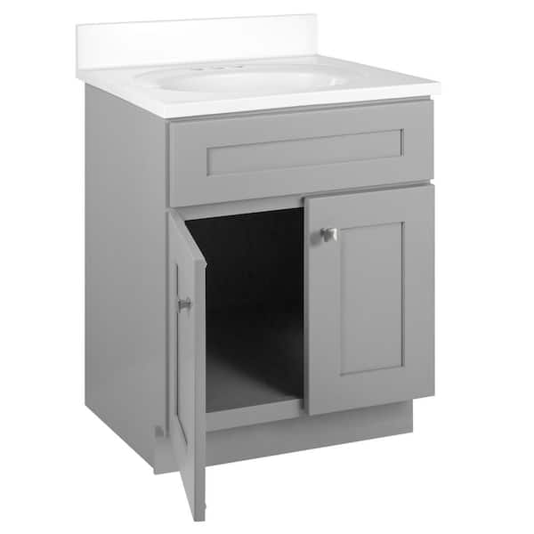 Brookings 25 in. W Single Sink Gray Bath Vanity with White Cultured Marble Top Unassembled