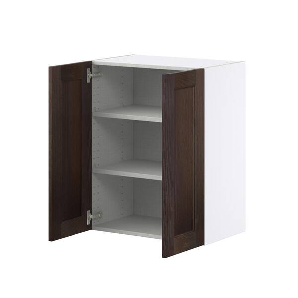 J COLLECTION Lincoln Chestnut Solid Wood  Assembled Wall Kitchen Cabinet with 2 Full Height Doors (24 in. W x 30 in. H x 14 in. D)