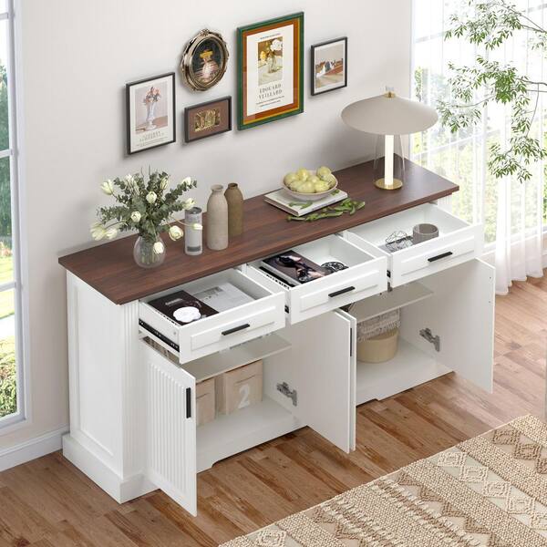 63 in. W x 15.7 in. D x 32 in. H White Linen Cabinet Sideboard