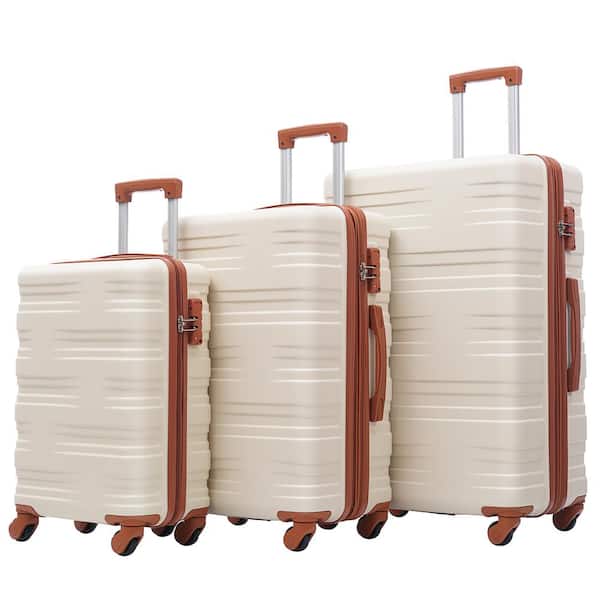 grossag 3-Piece Beige White Spinner Wheels, Rolling, Lockable Handle and Light-Weight Luggage Set