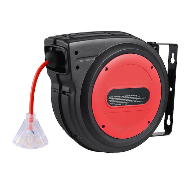 75 ft. 14/3 13Amp Retractable Extension Cord Reel Heavy Duty SJTOW Retractable Power Cord with Lighted Triple Tap Outlet