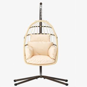 42.1 in. W 1-Person Metal Patio Foldable Swing Egg Chair with Natural Cushion