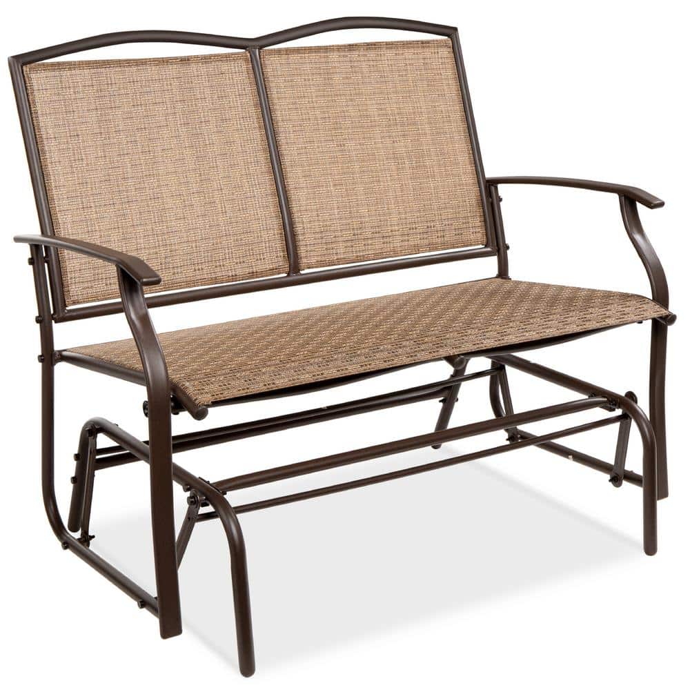 Best Choice Products 2-Person Outdoor Swing Glider  Patio Loveseat  Steel Bench Rocker for Porch w/ Armrests - Brown