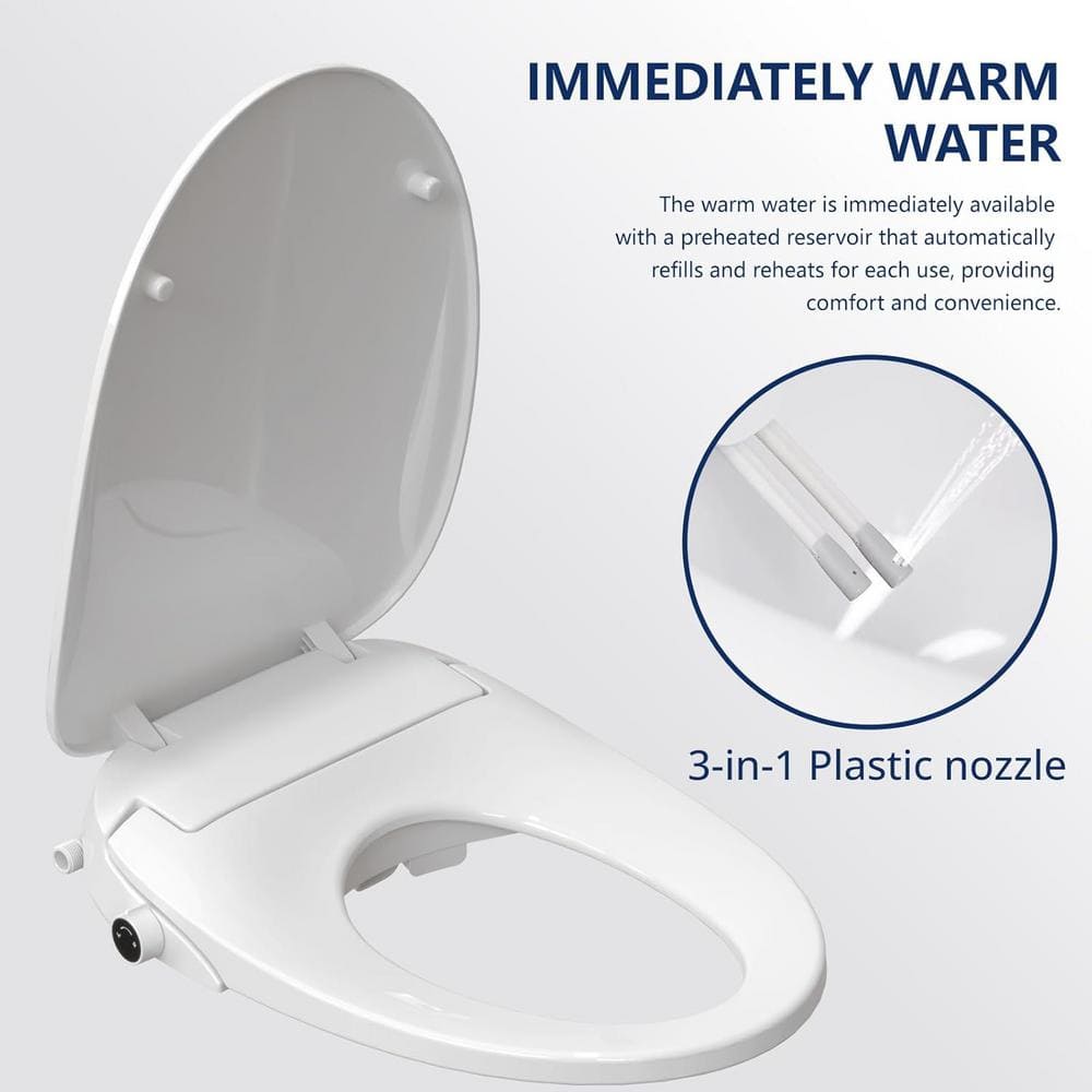 White Elongated Electric Heated Bidet Toilet Seat with Night Light