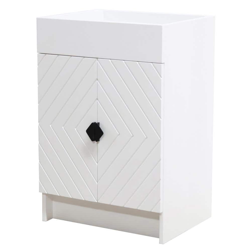 White Wood Freestanding Bathroom Vanity with Black Hardware