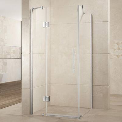 38 in. W x 76 in. H Pivot Frameless Shower Door/Enclosure in Brushed Nickel with Handle, Left Side