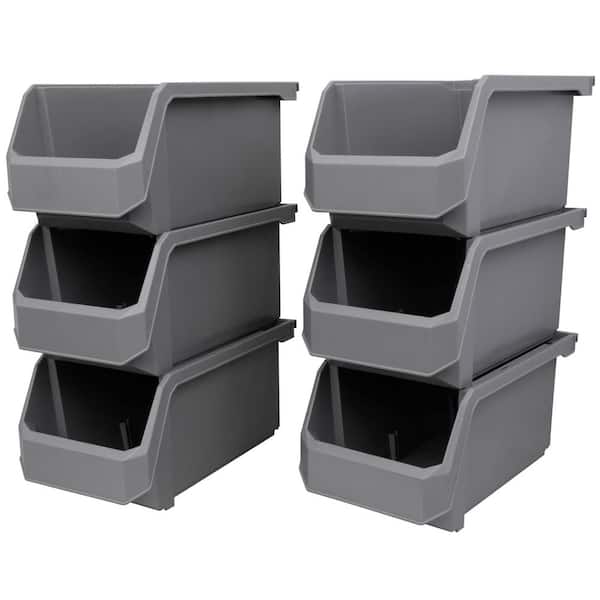 Large 14.75 in. D x 8.25 in. W x 7 in. H Grey Plastic Stackable Storage Bin Containers for Organizing (6-Pack)