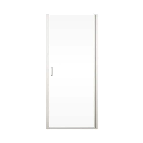 34 in. W x 72 in. H Pivot Semi-Frameless Shower Door in Brushed Nickel with 6mm Clear Glass