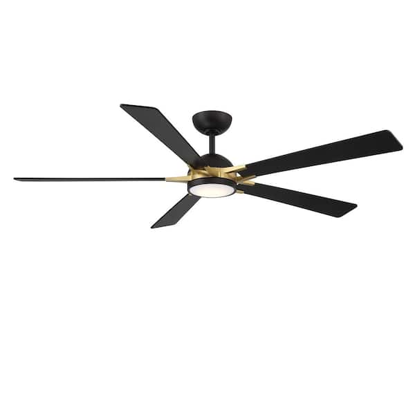 Rotary 65 in. Smart Indoor/Outdoor Matte Black-Soft Brass Ceiling Fan Plus Selectable CCT Integrated LED Plus Remote