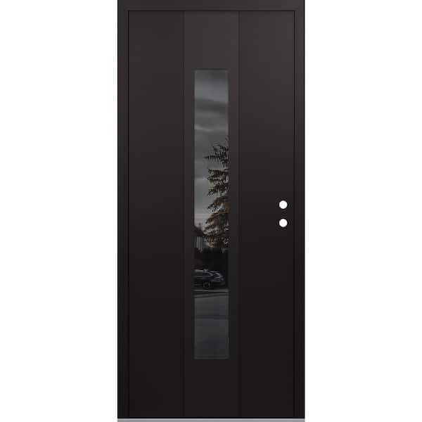 A1 36 in. x 80 in. Panel Black Left-Hand/Inswing Mirrored Glass Black/Black Steel Prehung Front Door