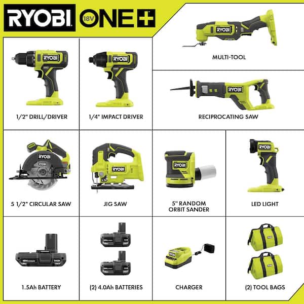 RYOBI ONE+ 18V Cordless 2-Tool Combo Kit with Drill/Driver, Circular Saw,  (2) 1.5 Ah Batteries, and Charger PCL1201K2 - The Home Depot