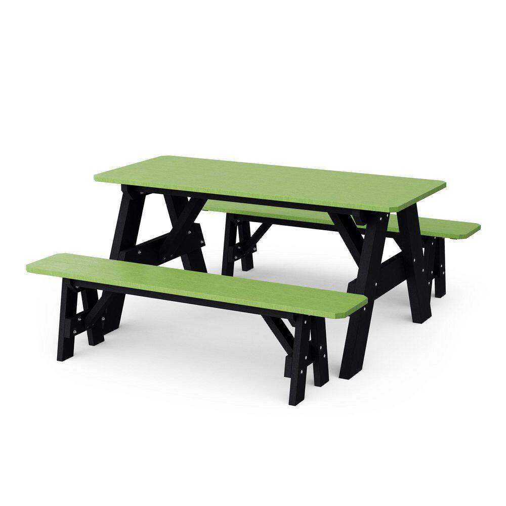 Heritage 72 in. Lime Green and Black Rectangle HDPE Plastic Picnic Table with Detached Benches Seats 6 People price history on PriceWatchPro