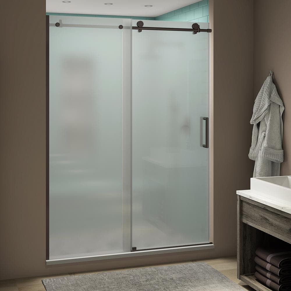 Aston Coraline XL 52 - 56 in. x 80 in. Frameless Sliding Shower Door with  Ultra-Bright Frosted Glass in Bronze SDR984FRUW.UC-NBR-5680 - The Home Depot