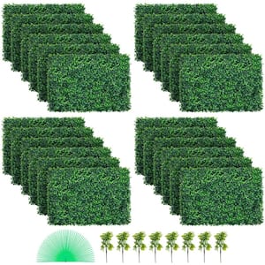 24 in. x 1.6 in. Green Artificial Boxwood Backdrop, Fake Hedge for Decorative Privacy Fence UV-Resistant Panels