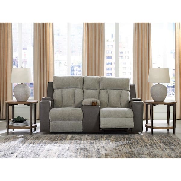 Point Clear 76 in. Solid Polyester 2-Seat Power Reclining Loveseat with Console and USB Port in Gray