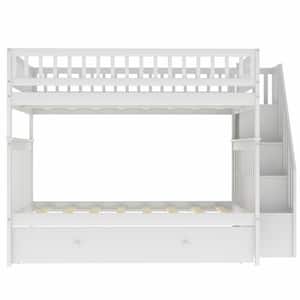 White Full Over Full Bunk Bed with Trundle and Staircase