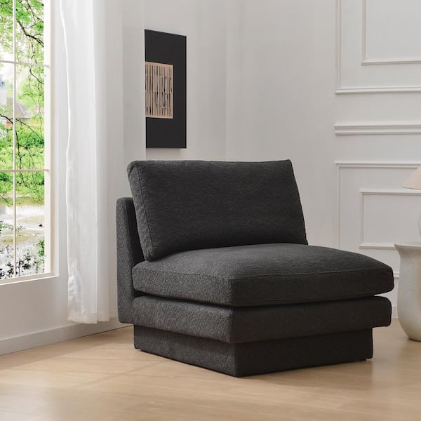 KINWELL Dark Gray Boucle Down Feathers Overstuffed Upholstered Armless Chair