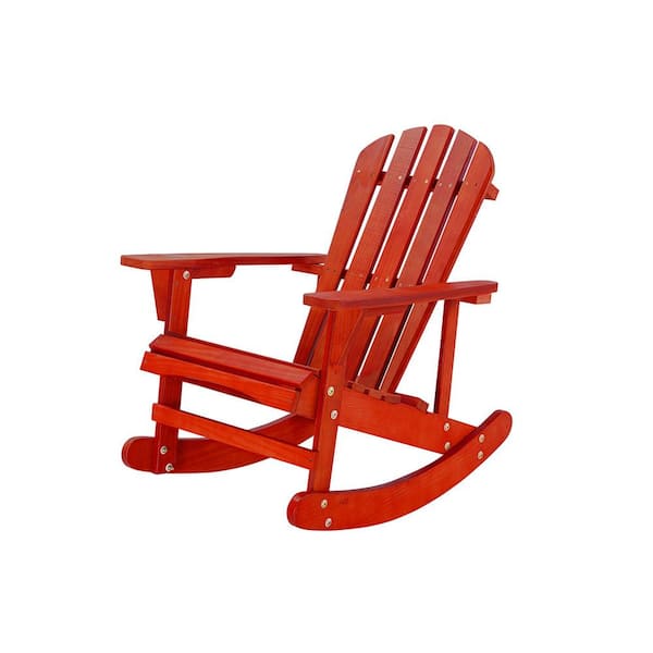 Sudzendf Red Adirondack Rocking Chair Solid Wood Chairs Finish Outdoor Furniture for Patio