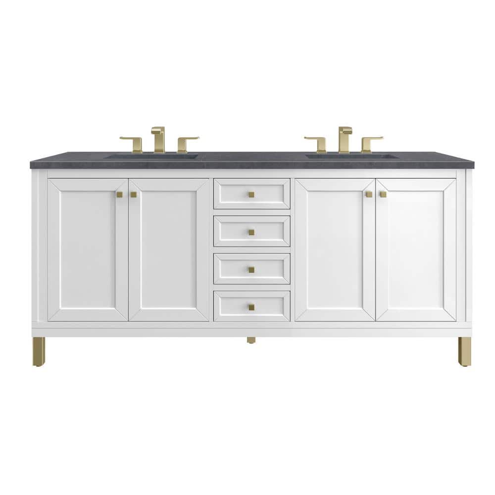James Martin Vanities Chicago 72 in. W x 23.5 in. D x 34 in. H Bathroom Vanity in Glossy White with Charcoal Soapstone Quartz Top -  305-V72-GW-3CSP