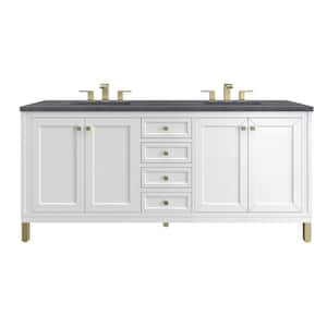 Chicago 72 in. W x 23.5 in. D x 34 in. H Bathroom Vanity in Glossy White with Charcoal Soapstone Quartz Top