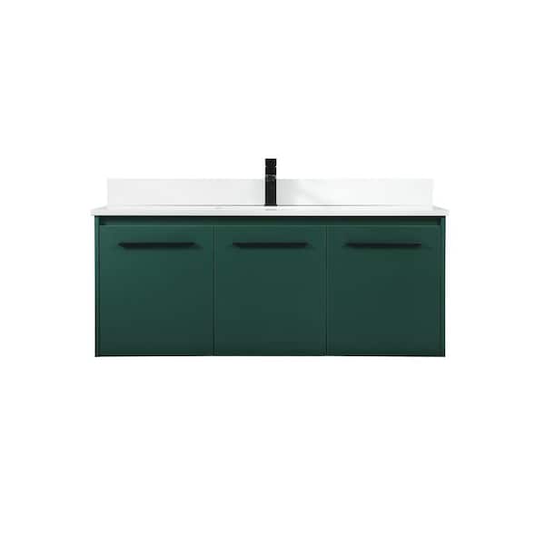 Unbranded Simply Living 48 in. W x 18 in. D x 19.7 in. H Bath Vanity in Green with Ivory White Engineered Marble Top