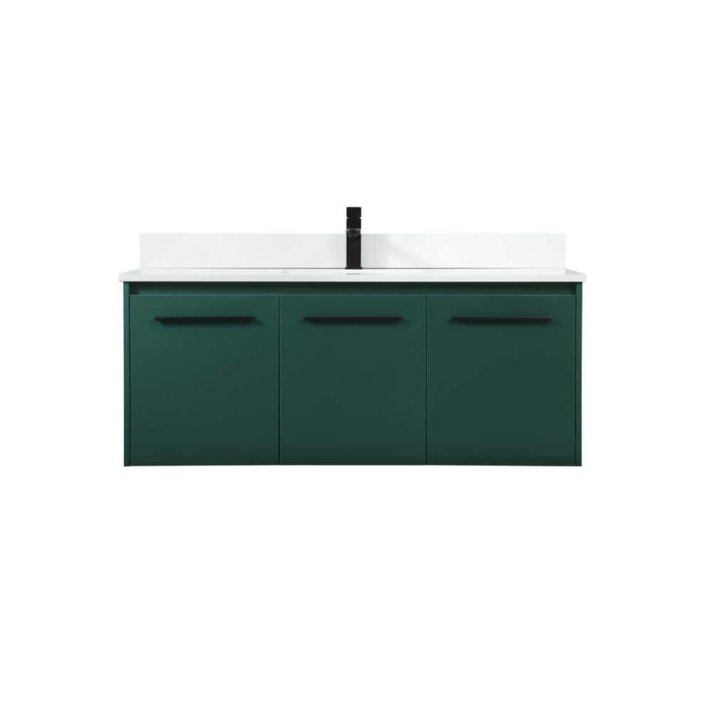 48 in. W Single Bath Vanity in Green with Engineered Stone Vanity Top in Iv