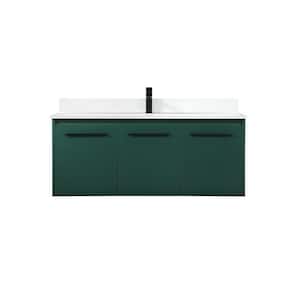 48 in. W Single Bath Vanity in Green with Engineered Stone Vanity Top in Ivory with White Basin with Backsplash