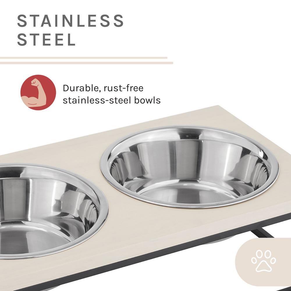 Elevated Dual Stainless Steel Pet Bowls with Wood Frame