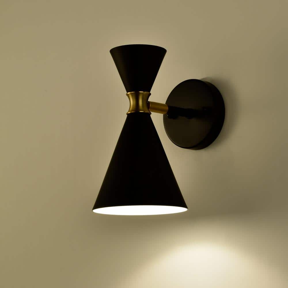 Asymmetric Hourglass Black and Brass Wall Sconce