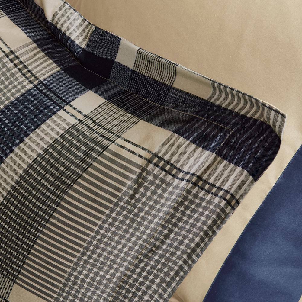 Navy and Taupe Plaid Twin Microfiber Bed in a Bag Set