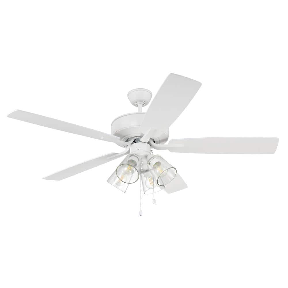 White 52'' Ceiling Fan with LED Light Kit and Reversible Blades