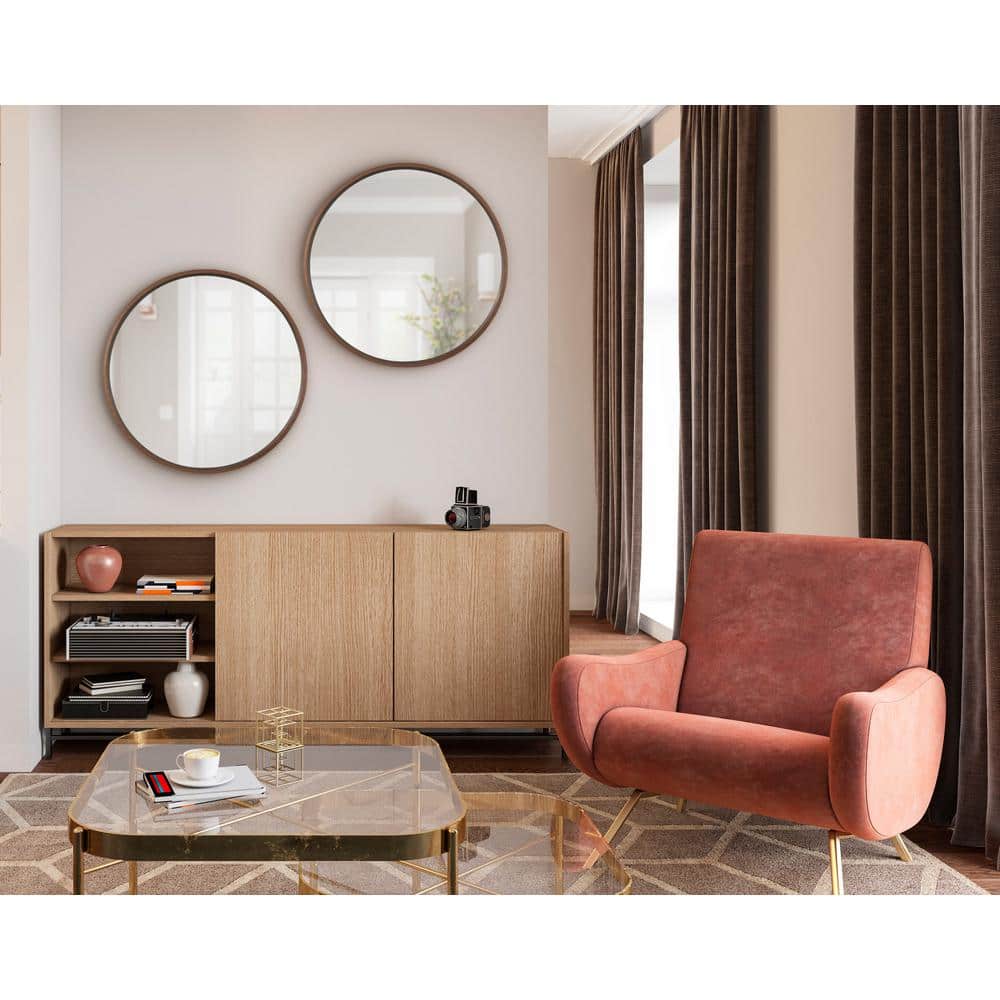 Travis 28" Round Bronze Wood Frame Modern Accent Wall Mirror