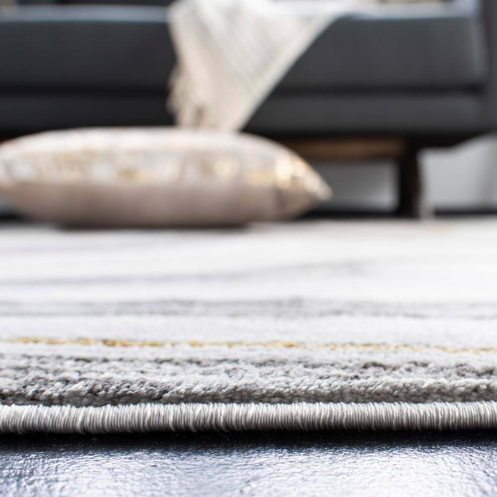 Elysian Abstract Grey and Gold 54'' Square Synthetic Rug