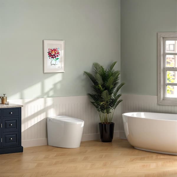 Relyblo Smart Elongated Bidet Toilet 1.27 GPF with Gold Edge White Finish