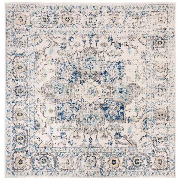 Madison 8 ft. x 8 ft. Square Gray/Ivory Distressed Border Area Rug