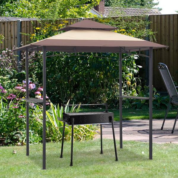 ANGELES HOME 8 ft. x 5 ft. Khaki Steel Fram Double Tier Canopy with Hook  and Bar Counters, Outdoor Grill Gazebo SA39-9W419974 - The Home Depot