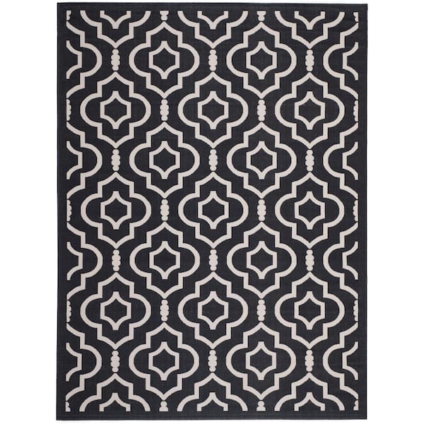 SAFAVIEH Courtyard Black/Beige 4 ft. x 6 ft. Geometric Indoor/Outdoor Patio  Area Rug