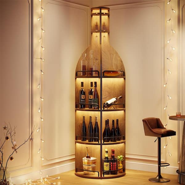 48-Bottle Rustic Brown 23.6 in. W x 75 in. H Tall Wine Cabinet with Glass Holder, Freestanding Wine Rack Display Shelf