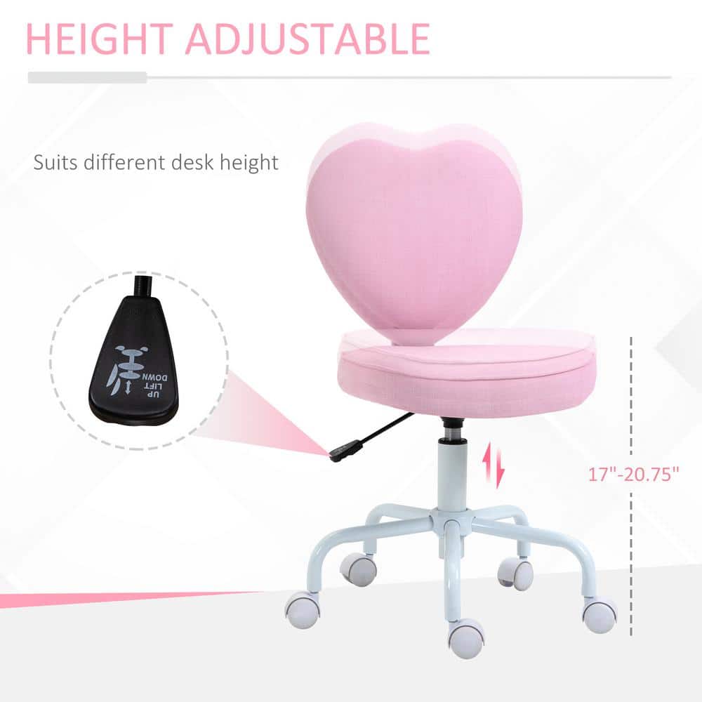 Pink Heart-Shaped Armless Swivel Office Chair with Adjustable Height