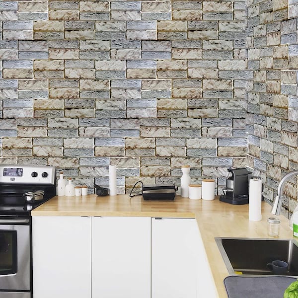 3D Falkirk Retro 1/50 in. x 38 in. x 19 in. Dark Beige Grey Faux Old Brick PVC Decorative Wall Paneling (5-Pack)