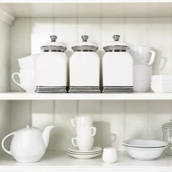 3-Piece 30 oz. White Porcelain Decorative Canister Set with Lids for Countertop Storage