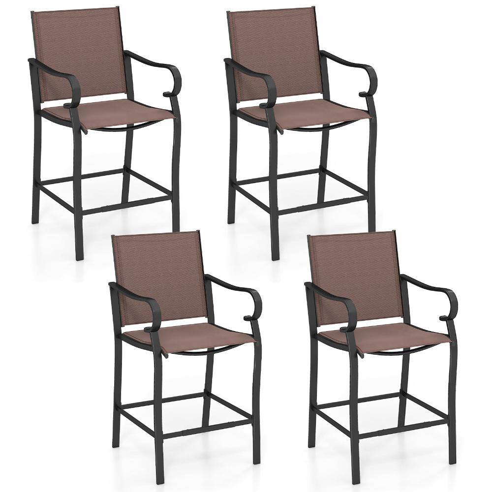 Set of 4 Fabric and Metal Counter Height Outdoor Bar Stools with Armrests, Brown and Black price history on PriceWatchPro