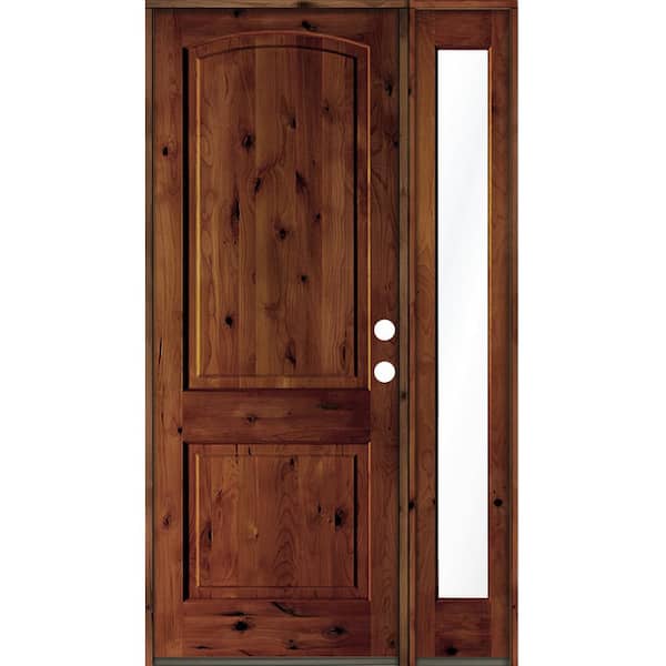 Krosswood Doors 56 in. x 96 in. Knotty Alder 2-Panel Left-Hand/Inswing Clear Glass Red Chestnut Stain Wood Prehung Front Door w/Sidelite