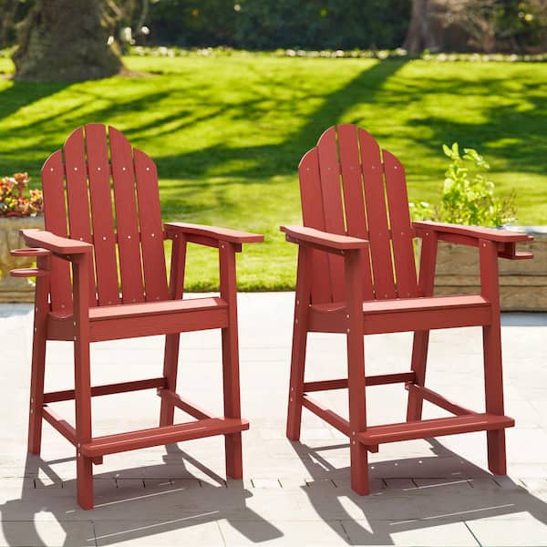OrangeOne Red Plastic Bar Height Adirondack Chairs Outdoor Bar Stool (2-Pack)