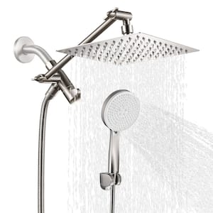 Rain Full 5-Spray Patterns 8 in. Wall Mount Dual Shower Heads and Handheld Shower Head 1.8 GPM in Brushed Nickel