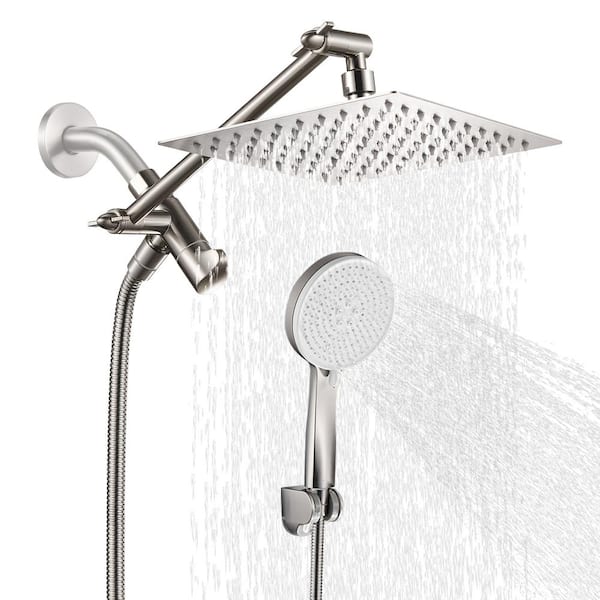 Heemli Rain Shower Head Combo 1.8 GPM 5-Spray 8 in. Wall Mount Dual Shower Heads and Handheld Shower Head in Brushed Nickel