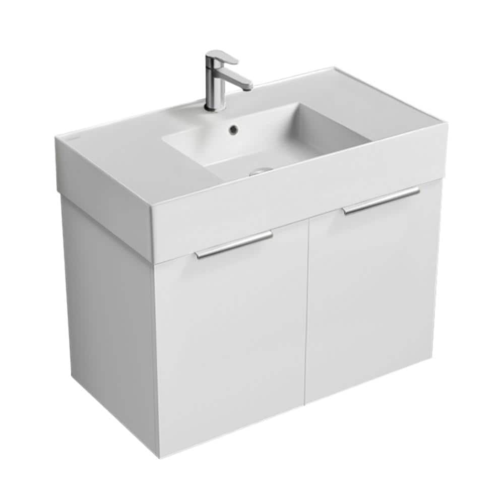 Derin 31.9 in. W x 17.3 in. D x 25.2 in. H Modern Bathroom Vanity in Glossy White With White Ceramic Top price history on PriceWatchPro