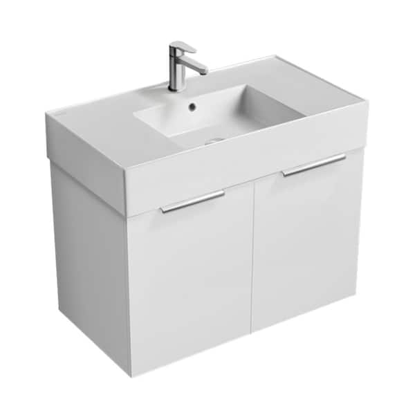 Nameeks Derin 31.9 in. W x 17.3 in. D x 25.2 in. H Modern Bathroom Vanity in Glossy White With White Ceramic Top