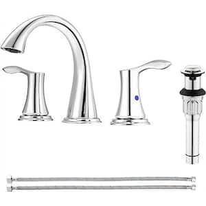 Widespread 2-Handles Bathroom Sink Faucet with Metal Pop-Up Sink Drain and Chrome, Bath Accessory Set