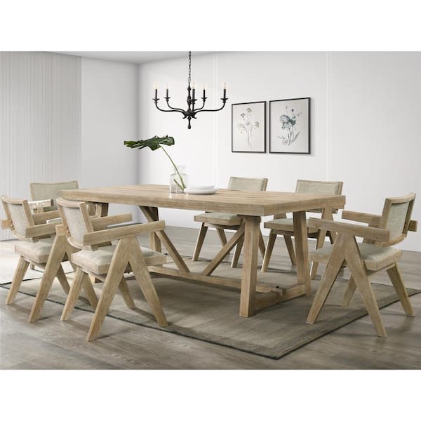 Furniture of America Palavi 7-Piece Natural Oak Wood Top Dining Room Set (Seats 6)